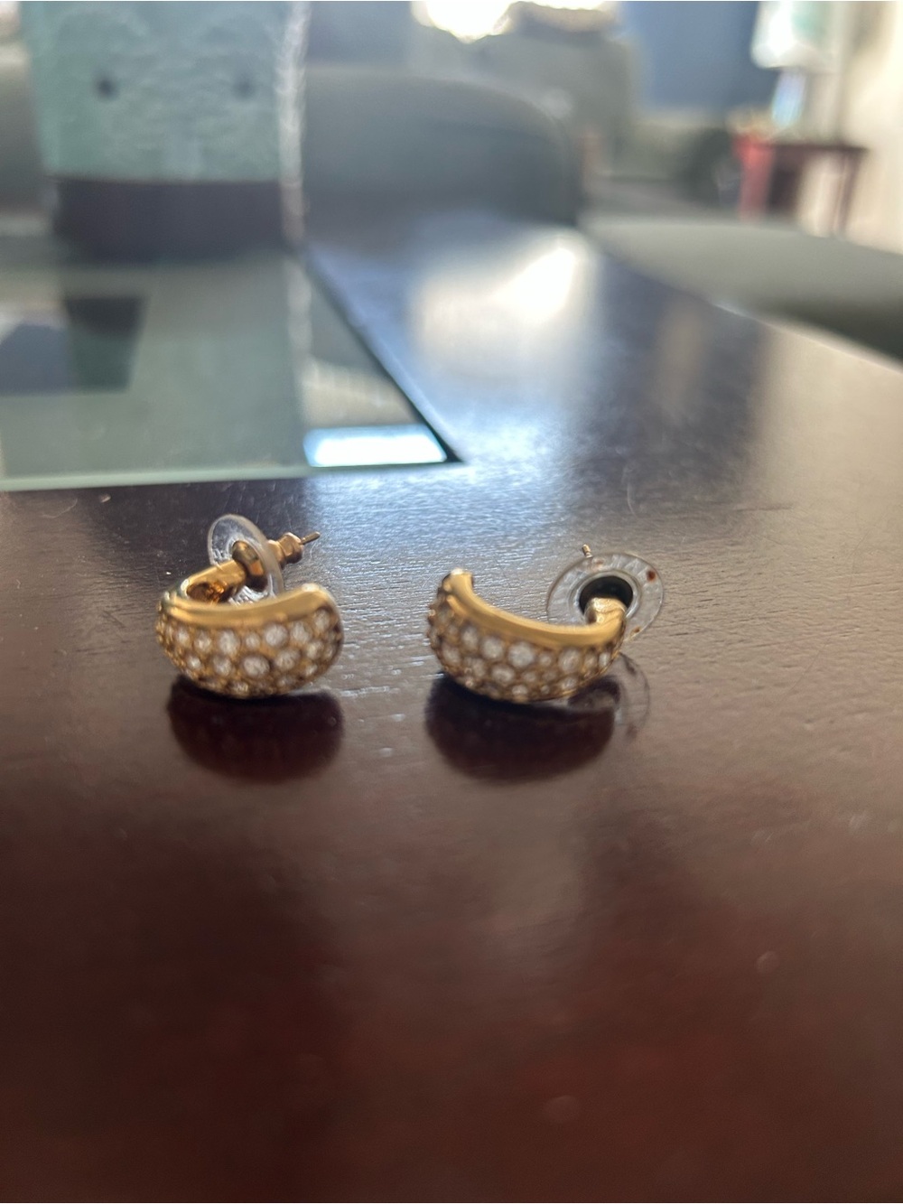 Gold Crystal Pave Crescent Stud Earrings